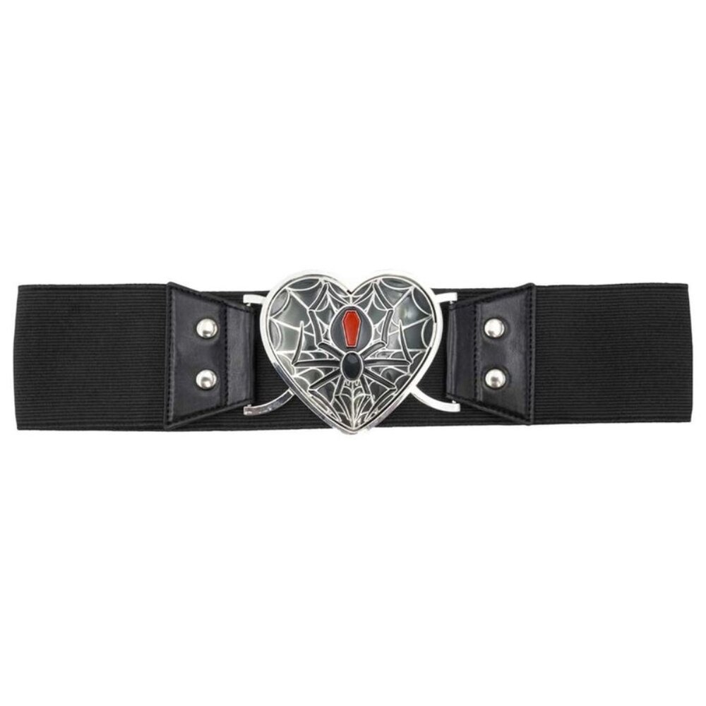 Black Widow Heart Belt Buckle on Black Elastic Waist Band NWT S-M L-XL 2XL-3XL